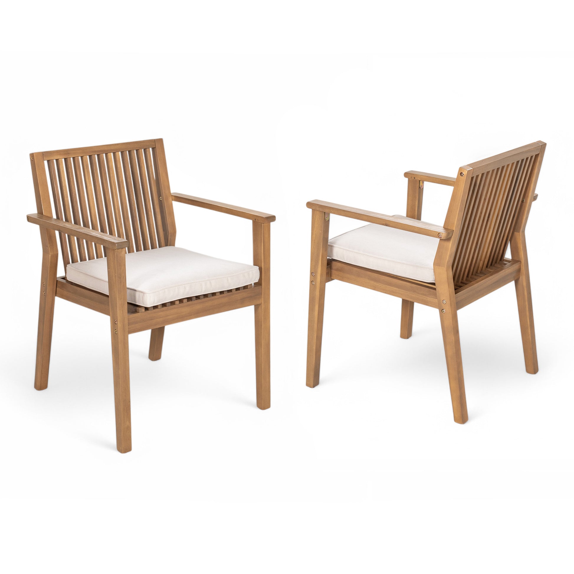 Patio Dining Chair Set of 2 - Sturdy Acacia Wood, Comfortable Waterproof Seating, 400 lbs Capacity, Brown Color Frame image 4