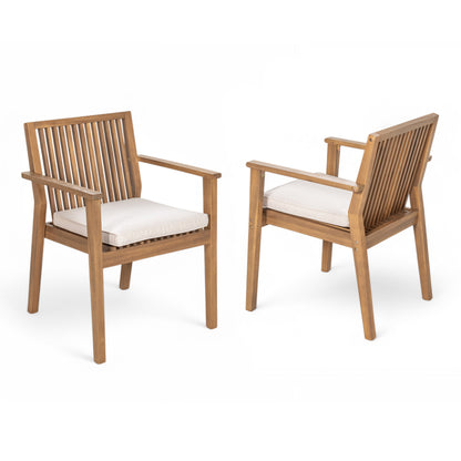 Patio Dining Chair Set of 2 - Sturdy Acacia Wood, Comfortable Waterproof Seating, 400 lbs Capacity, Brown Color Frame image 4