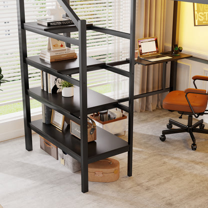 Queen Size Loft Bed with Foldable Desk and Charging Station,Metal Queen Loft Bed with Light Strip and Staircase Storage for Kids Teens Adults, Patent Products,Black(Expect Arrival Date 2026/4/10) image 6