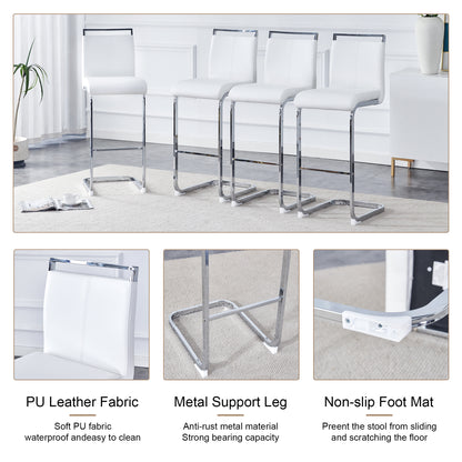 Modern and beautiful bar stool upholstered in PU leather with C-shaped silver metal legs for dining rooms, kitchens, terraces and guest office chairs.(set of 6) (white+PU) image 4