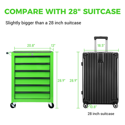 Rolling Metal Tool Chest with 6 Drawers, 20" 6-Drawer Tool Chest Cabinet with Ball Bearing Drawer Slides, Steel Tool Storage Box Organizer -GREEN image 4