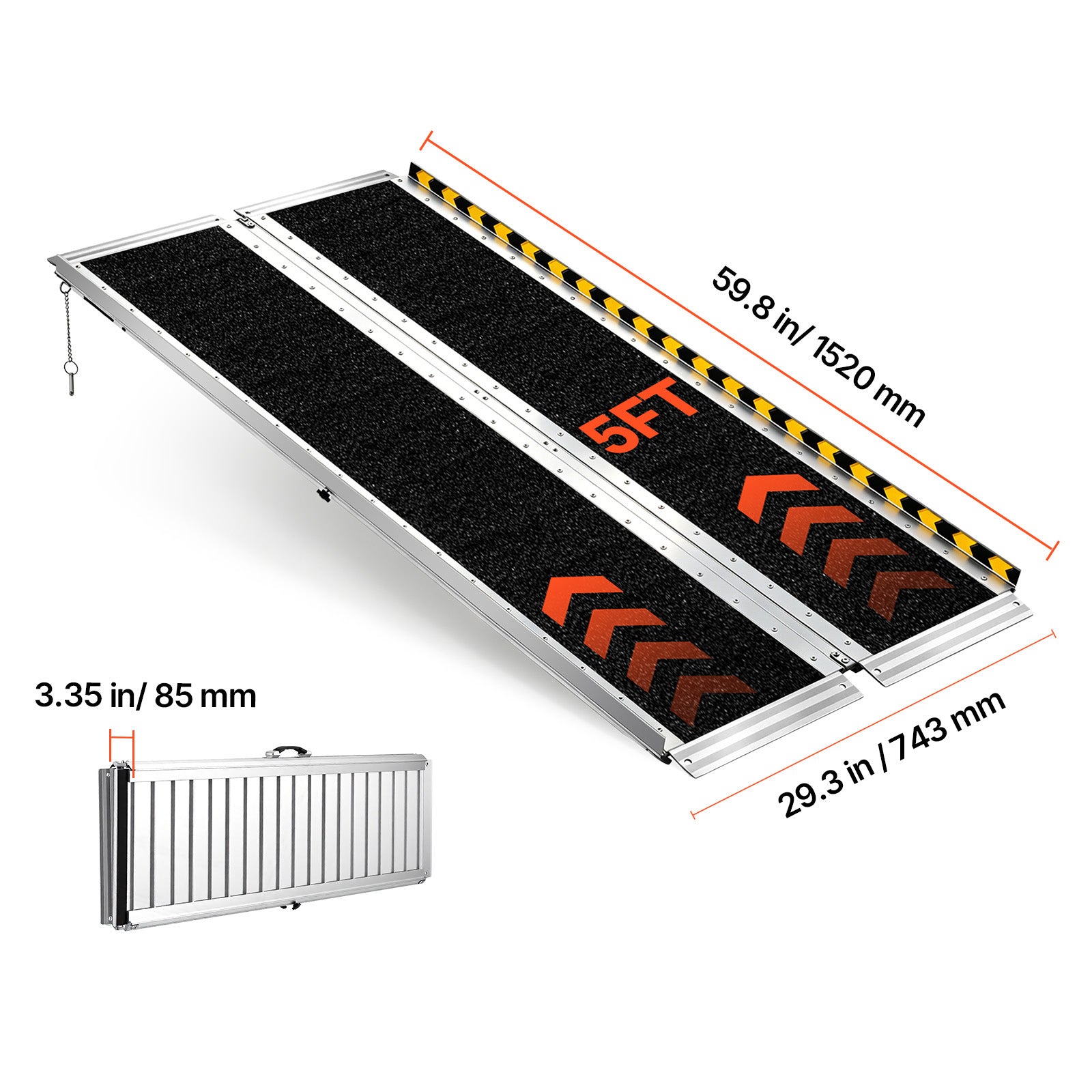 Portable Wheelchair Ramp, 5FT, Non-Slip Aluminum Folding Handicap Ramp for Wheelchair, 800 lbs Capacity, Door Threshold Ramps for Home Steps, Stairs, Entry, Threshold, Doorways, Scooter, Curbs image 11