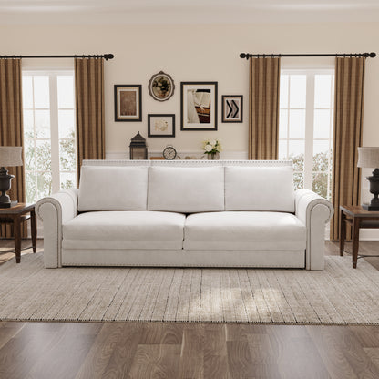 Chesterfield Sofa,93.7" King Pull Out Sofa Bed,3-in-1 Velvet Convertible Sleeper Sofa with Nailhead Trim & Rolled Arm,Multi-Functional Sofa Bed for Living Room,Bedroom,Beige/White(old sku:W1885S00036) image 5