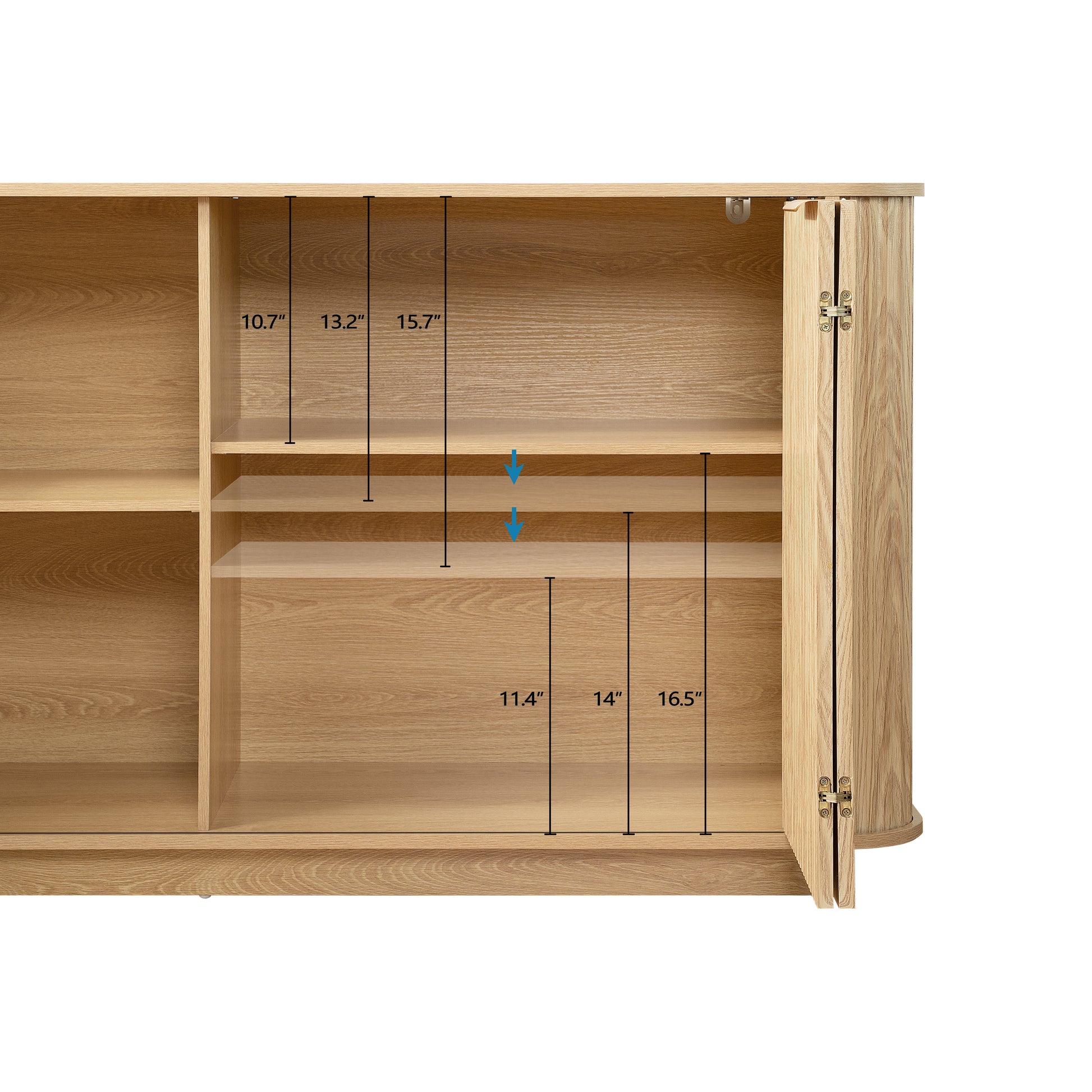 63 " Wavy Storage Sideboard, Double-Door Buffet Cabinet with Adjustable Shelves, Suitable for Kitchen, Living Room, Hallway - Versatile Storage (Natural) image 6