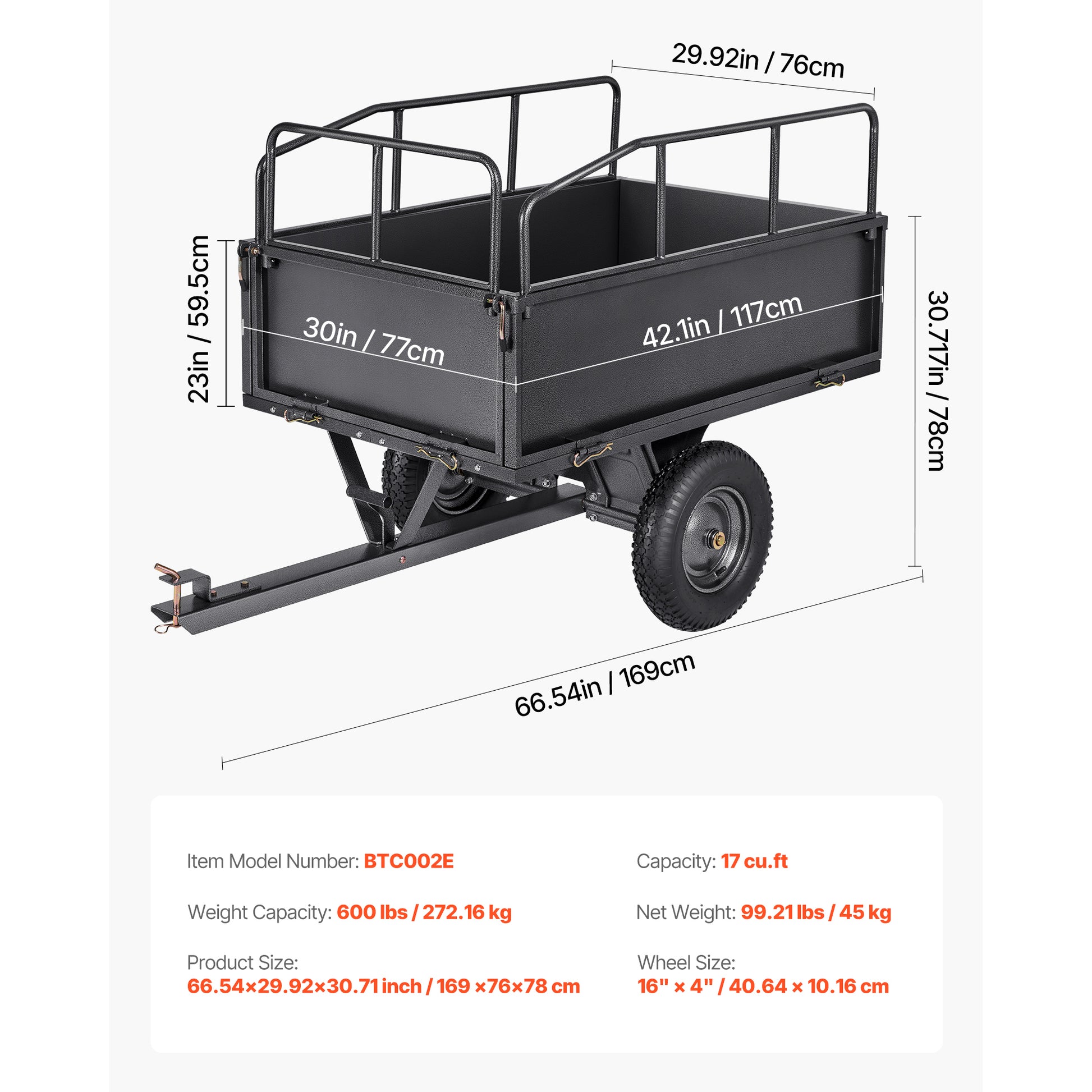 Steel Dump Cart 17 Cu. Ft 600LB for ATV/UTV Trailer Tow Behind Heavy Duty image 6