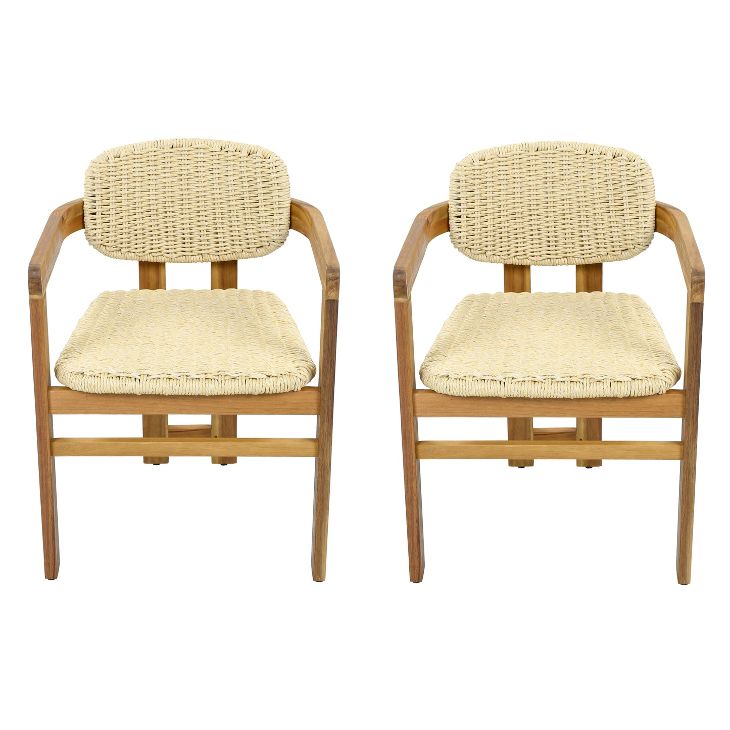 Outdoor Woven Rattan Chair Set Two Accent Chairs Stylish Outdoor Armchairs 2 Person Seating Group Ergonomic Garden Chairs for Patio, Outdoor, Teak Finish+Natural Rattan image 9
