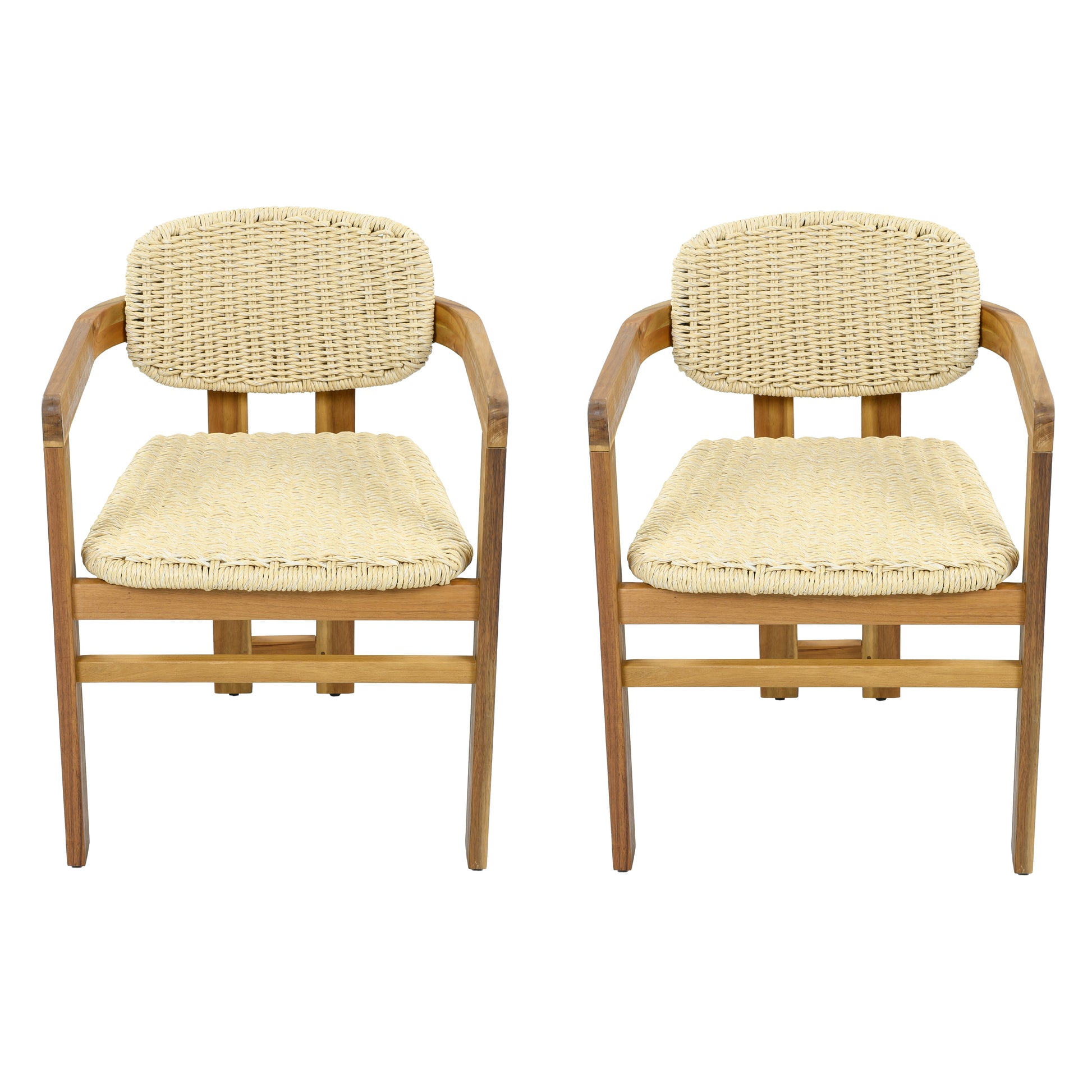 Outdoor Woven Rattan Chair Set Two Accent Chairs Stylish Outdoor Armchairs 2 Person Seating Group Ergonomic Garden Chairs for Patio, Outdoor, Teak Finish+Natural Rattan image 9