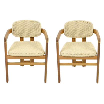 Outdoor Woven Rattan Chair Set Two Accent Chairs Stylish Outdoor Armchairs 2 Person Seating Group Ergonomic Garden Chairs for Patio, Outdoor, Teak Finish+Natural Rattan image 9