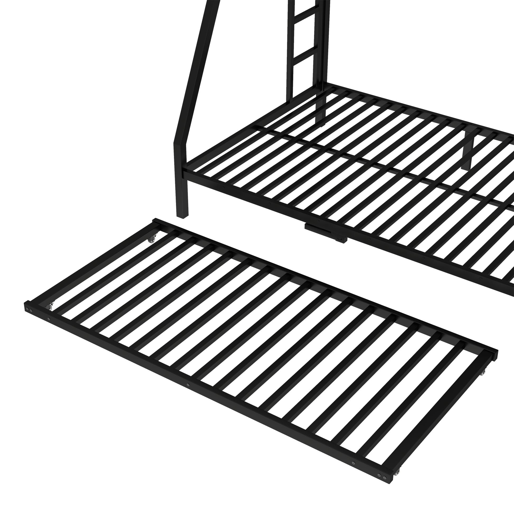 Twin over Full Metal Bunk Bed with Twin Size Trundle, Black image 9