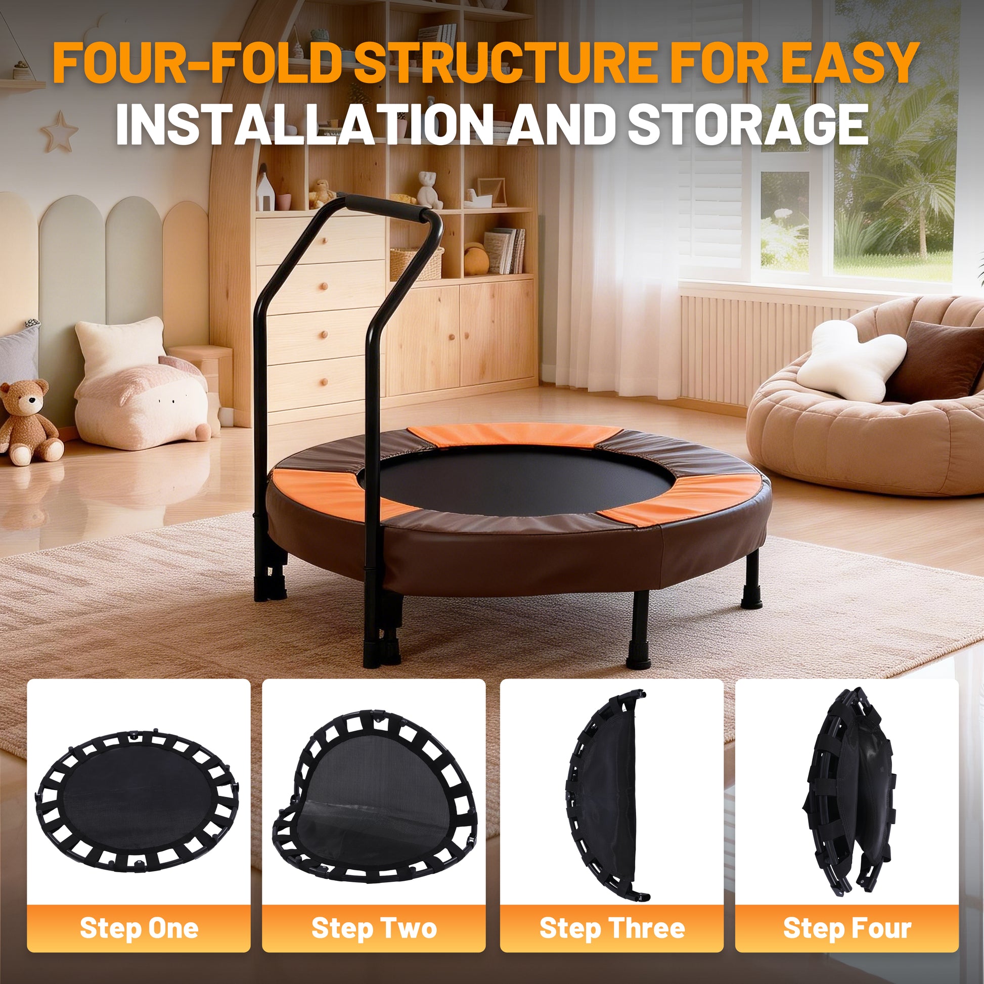 36 Inch Foldable Mini Trampoline, Indoor and Outdoor Rebounder for Kids,Toddler Trampoline Easy to Assemble, with Foam Handle and Safe Thickened Cover, Birthday Gift for Boys & Girlsfor Ages 1-6 image 6