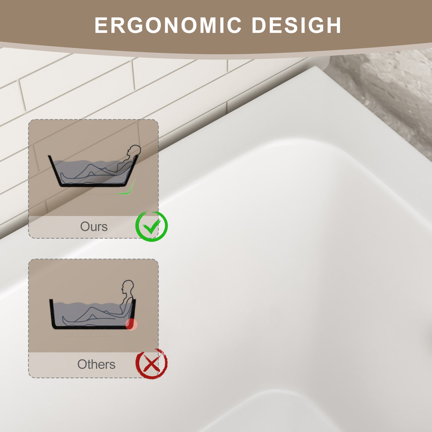66-inch Acrylic Built-in Soaking Tub - Glossy White, Built-in Design, Chrome Hand-Twist Drain with Left/Right Installation Option image 6