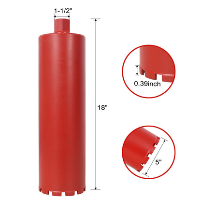 5 Inch Diamond Core Drill Bits,1-1/4"-7 Thread Diamond Core Bit for Cured Concrete with Rebar, Hard Masonry, Brick Block, Stucco, Stone,Flat image 10