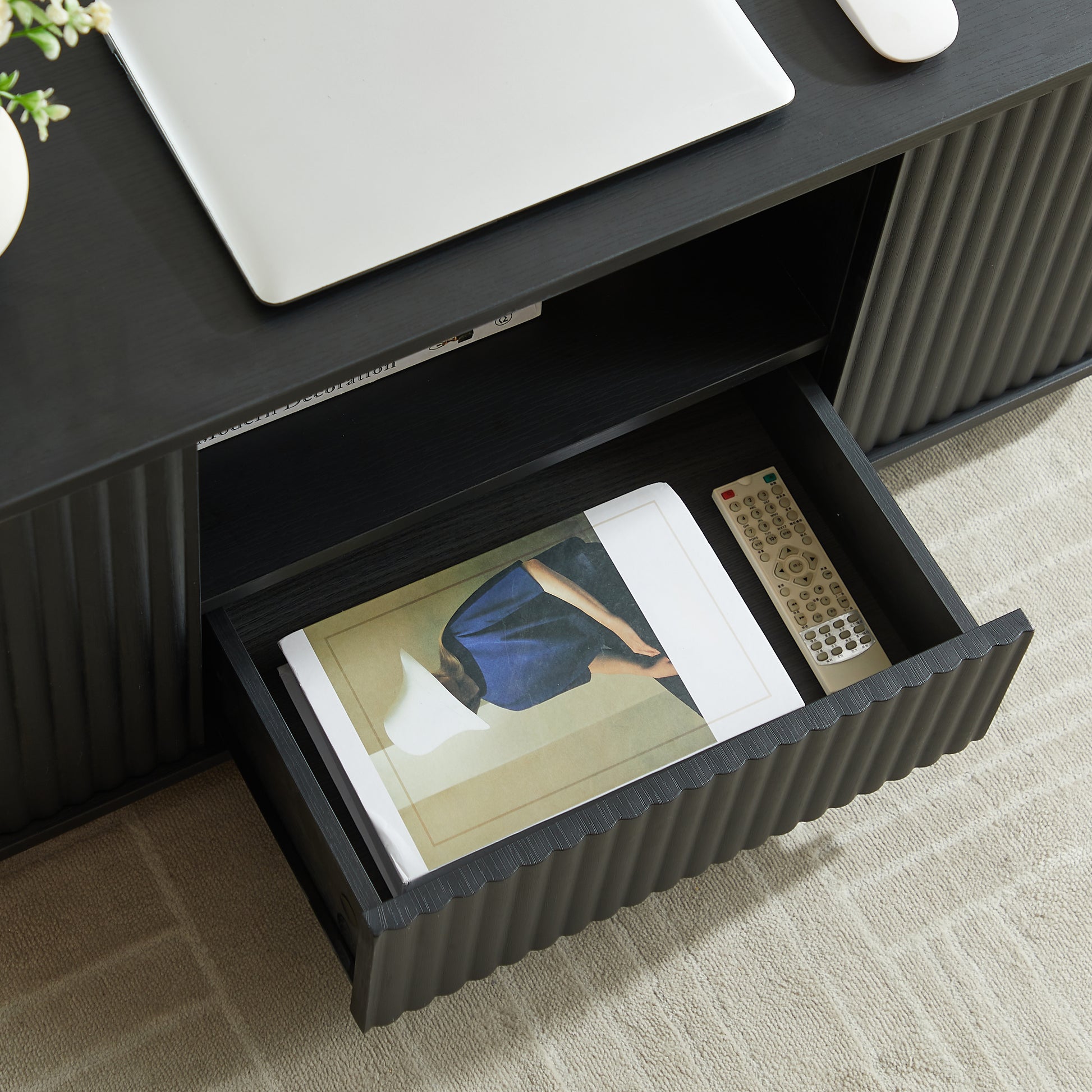 46.5"modern luxury oval coffee table with drawers and storage compartments, curved contour design, living room center coffee table, suitable for living rooms and offices, Black, 46.5"L*27.2"W*17.7"H image 11