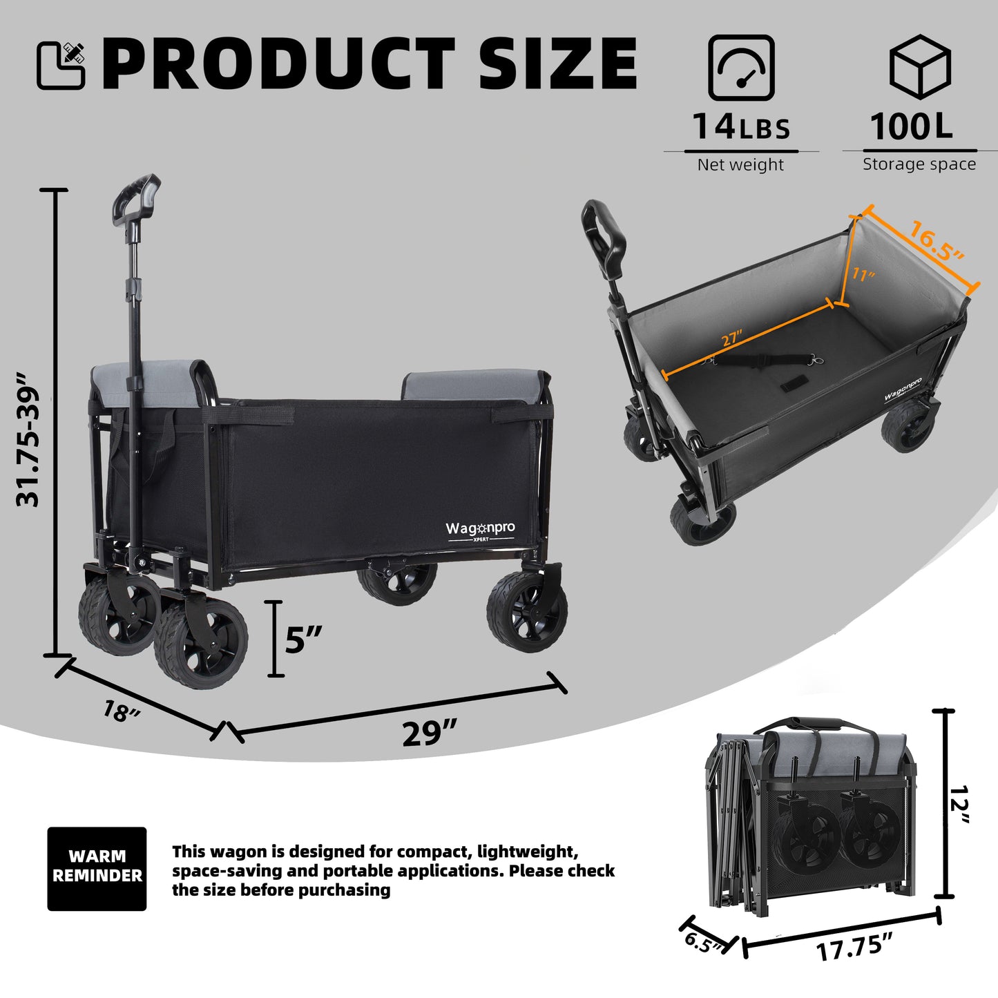 Upgraded 5*2" Wide Wheels, All-in-One Convertible Folding Trolley with Full-Side Opening & Dog Leash, Versatile Seating & Storage, 220Lbs Capacity for Camping, Beach, Shopping, Black image 12