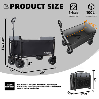 Upgraded 5*2" Wide Wheels, All-in-One Convertible Folding Trolley with Full-Side Opening & Dog Leash, Versatile Seating & Storage, 220Lbs Capacity for Camping, Beach, Shopping, Black image 12