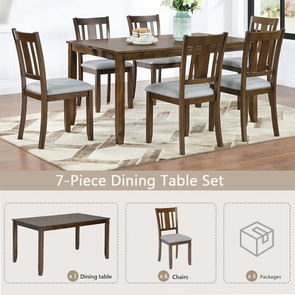 Modern 7-Piece Dining Table Set with 6 Upholstered Chairs, Wooden Rectangular Dining Table Set for 6 with Chairs, for Dining Room, Kitchen, Restaurant, Walnut image 7