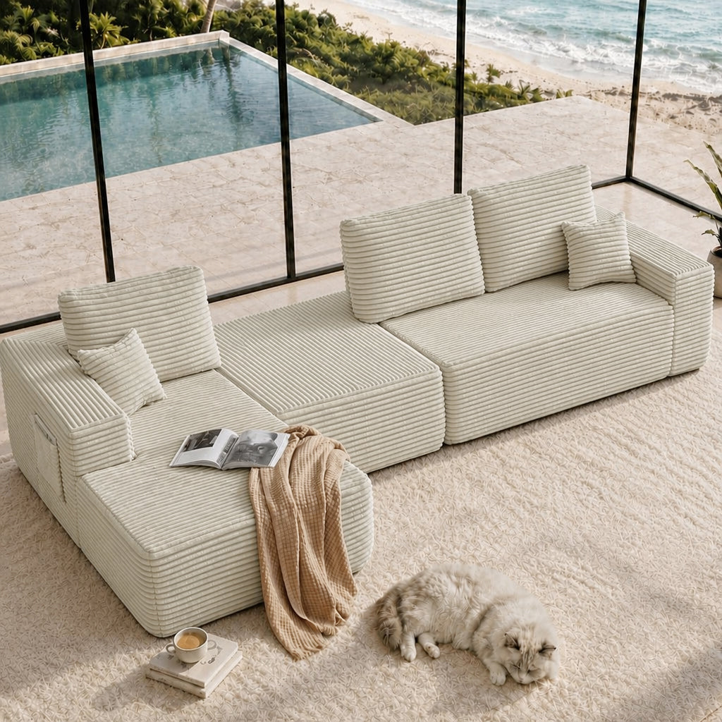 104''Cloud Sectional Couch with U-Shaped Chaise,Modern Modular Sofa with Deep Seat, Upholstered Couches for Living Room Bedroom,No Assembly Required,(Plush Fabric),Beige image 1