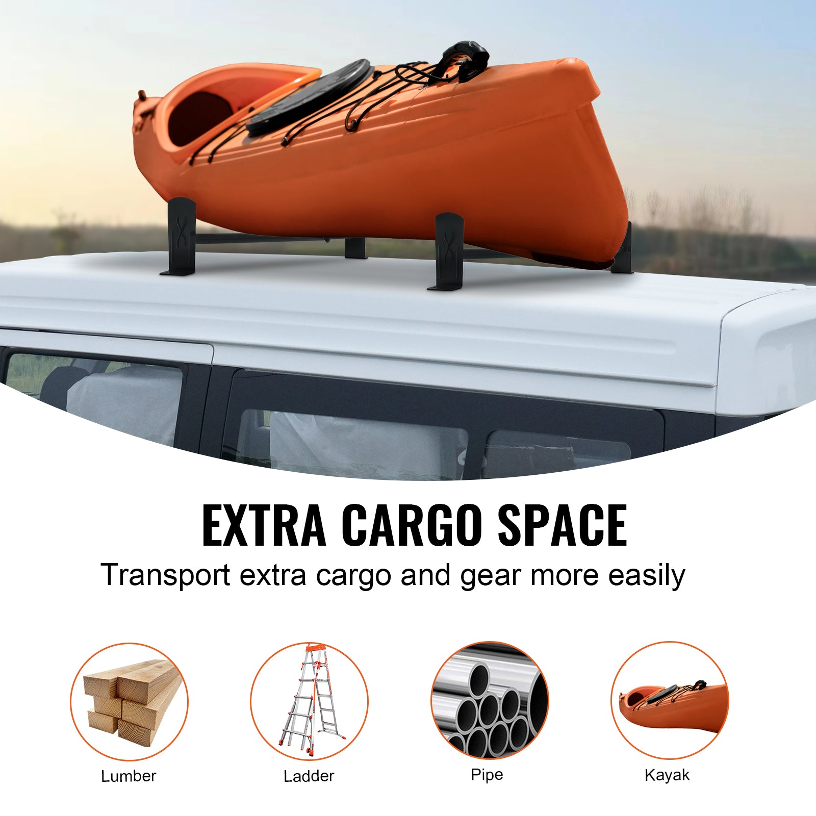 Van Roof Ladder Rack, 2 Bars Alloy Steel Roof Racks, 500 LBS Capacity Rain-Gutter Roof Rack, Adjustable Length 35.8"-57.5", Van Ladder Rack Compatible with Chevrolet Express, GMC Savana, etc image 6