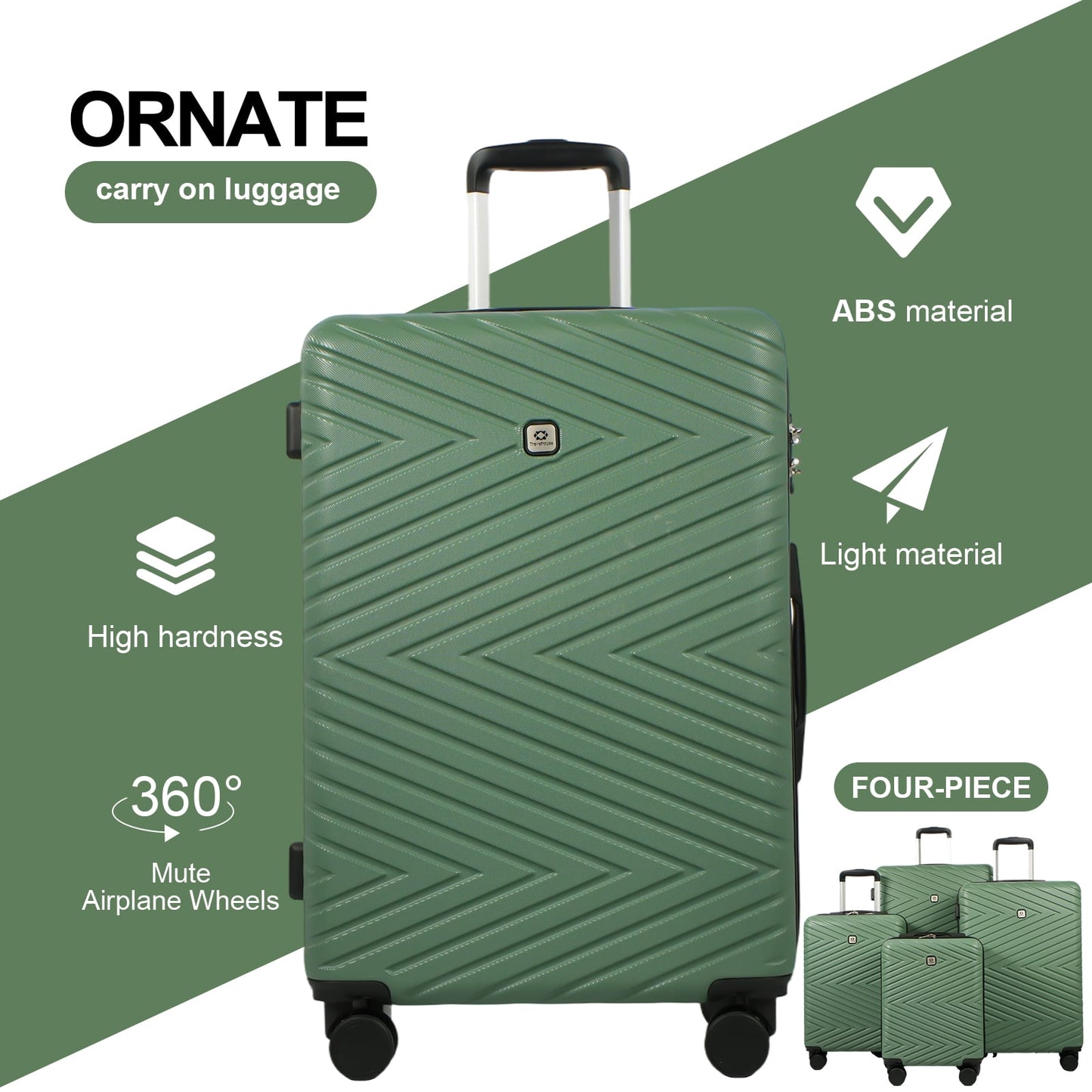luggage 4-piece ABS lightweight suitcase with rotating wheels, 24 inch and 28 inch with TSA lock, (16/20/24/28) GREEN image 3