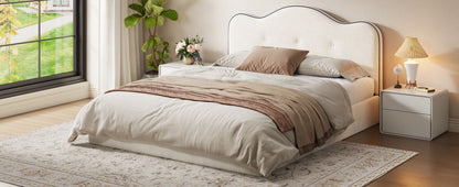 King Size Upholstered Platform Bed, Beige image 7