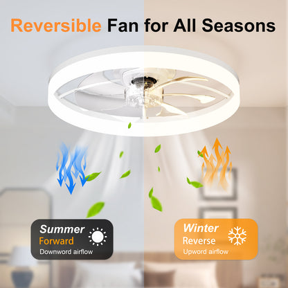 Ultra-Thin WHITE Ceiling Fan Light with Remote & App Control – 23.6'' Modern Flush Mount Fan Lamp, 6 Fan Speeds, Dimmable Brightness, 3000K-6500K Color Temperature for bedroom living room image 3