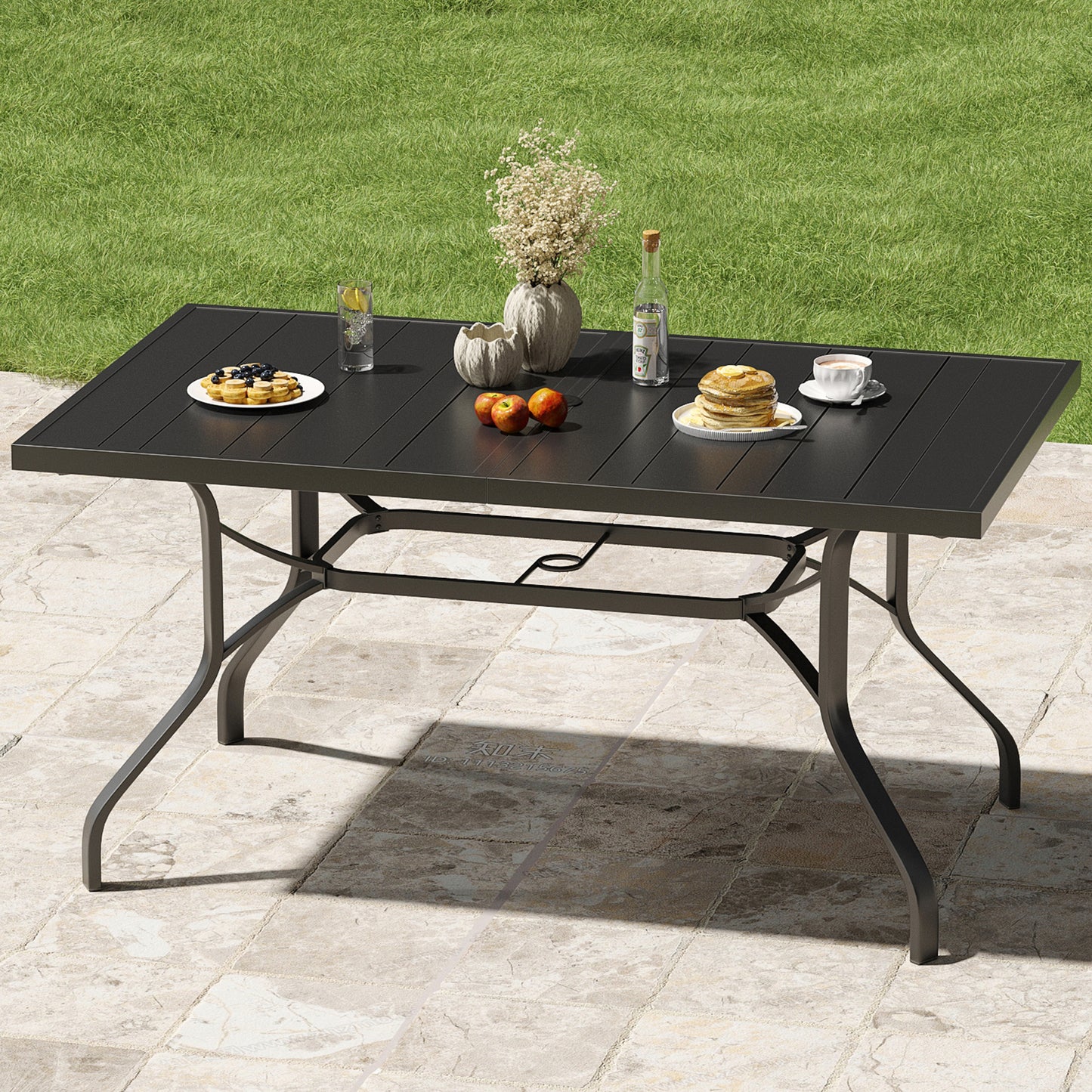 Outdoor Dining Table 60"x35", Rectangle Patio Dining Table with 1.57" Umbrella Hole, Outdoor Metal Furniture for Patio, Graden, Backyard and Poolside, Weather-Resistant image 3
