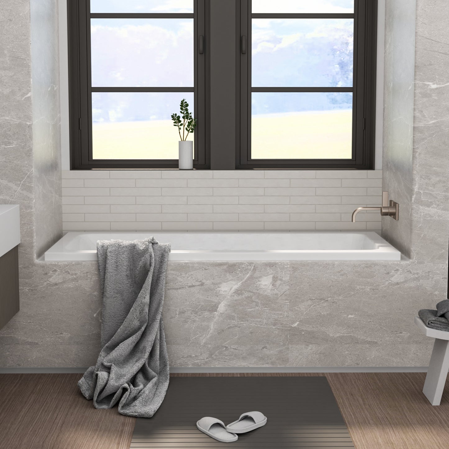 66-inch Acrylic Built-in Soaking Tub - Glossy White, Built-in Design, Chrome Hand-Twist Drain with Left/Right Installation Option image 2