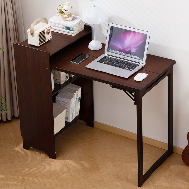 Bamboo Folding Desk, Foldable Desk for Small Space, Computer Desk with Hidden Storage, Mid Century Foldable Table for Home Office and Bedroom (Walnut Brown) image 3