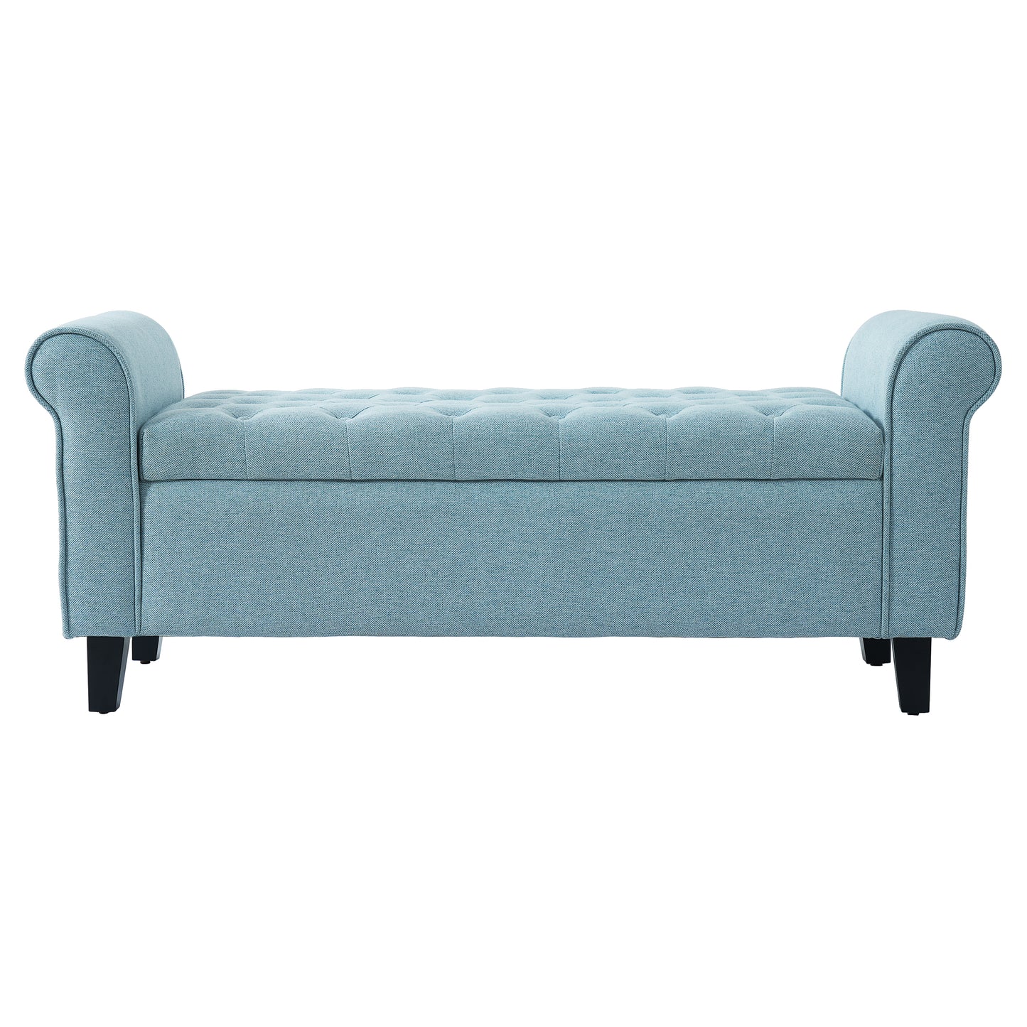 Light Blue Fabric Storage Bench with Rolled Arms, 38" Seat Width, Black Legs, Button Fabric Design, Living Room Bedroom Entryway Furniture image 6