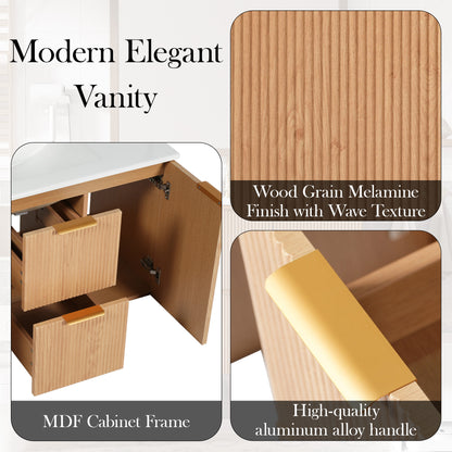 [Video]36 Inch Single Sink Bathroom Vanity with ceramic Top, MDF Cabinet, Soft Close Doors, Divided Drawers, Wall-Mounted Modern Storage Vanity image 5