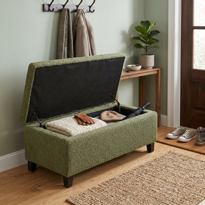 Storage Ottoman with Flip-Top Lid, Easy Assembly, Boucle Fabric & Rubber Wood Legs, Retro Green image 1