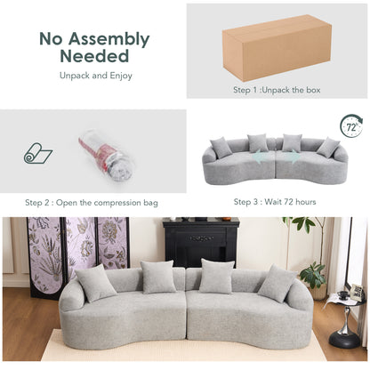 Curved Boneless Sofa,Compression Modular 110'' Sectional,Grey High-Density,Couches Sleeper for Living Room Bedroom Apartment Lounge,Chenille image 5