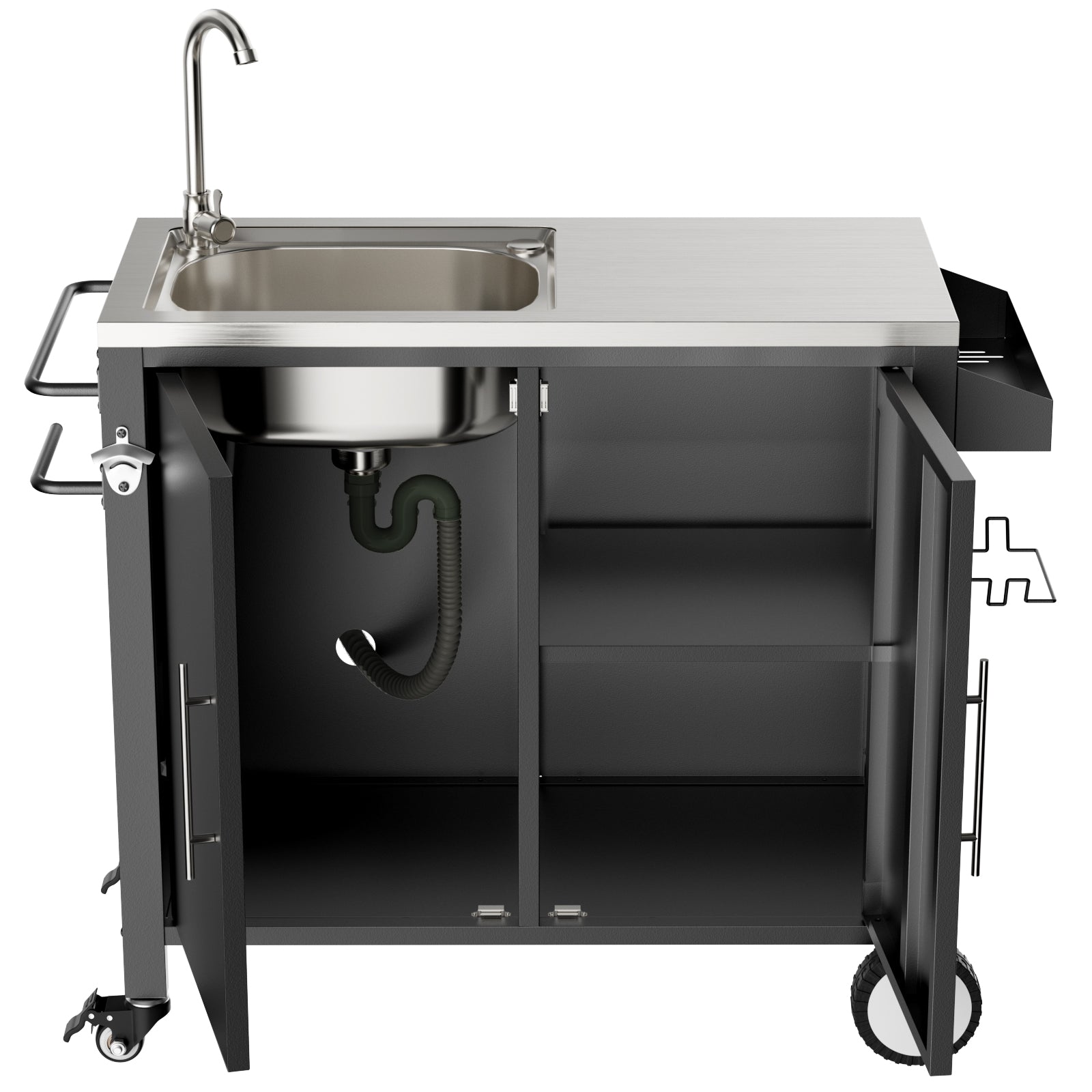 Outdoor Grill Table with Sink, Grill Cart with 304 Stainless Steel Sink and Cabinet, Outdoor Grill Cart,Outdoor Cart Sink Station with Wheels, L38" x W18" x H35" image 7