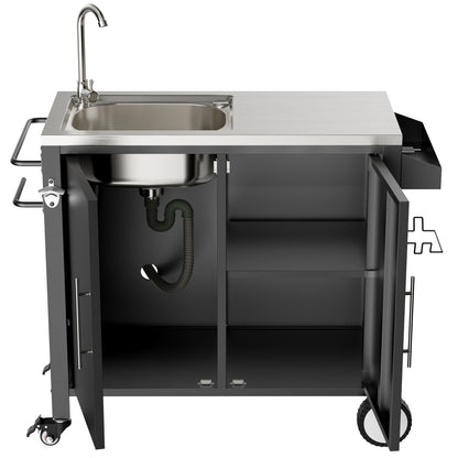 Outdoor Grill Table with Sink, Grill Cart with 304 Stainless Steel Sink and Cabinet, Outdoor Grill Cart,Outdoor Cart Sink Station with Wheels, L38" x W18" x H35" image 7