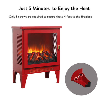 18 inch Freestanding Electric Fireplace Stove heater with 3D Flame effect,Classic Red image 8