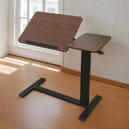 Bedside Table,Folding Overbed Bedside Desk Mobile Rolling Laptop Stand Tilting Overbed Table with Wheels Height Adjustable Tray Table for Laptop Bed Sofa Side Table (WALNUT) image 3