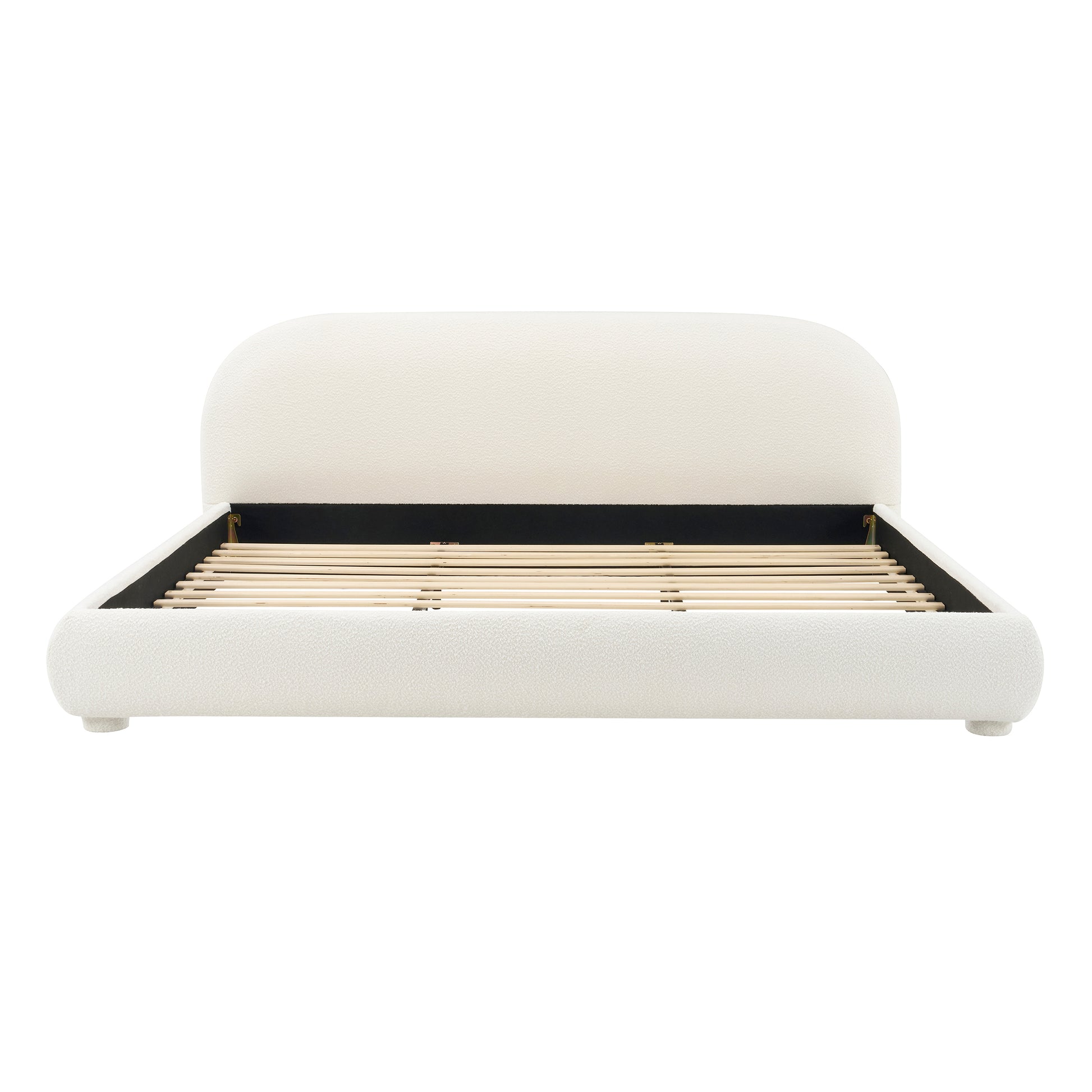Cream Style Fabric Upholstered Bed, Simple Modern Bedroom Double Bed,King image 5