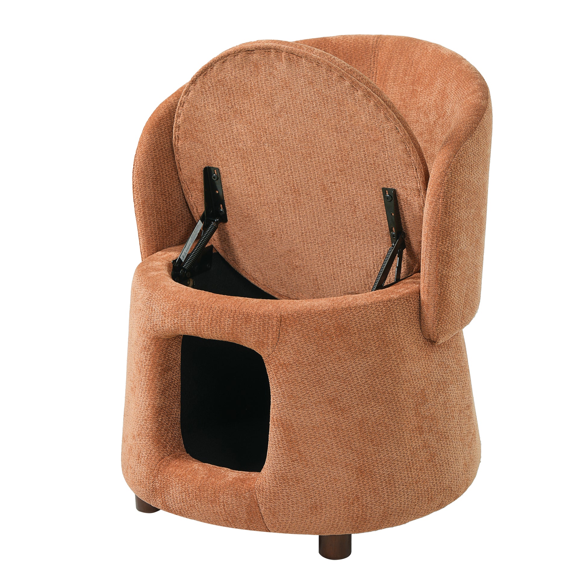 Orange Pet Friendly Chair with Hidden Pet Nook, Convertible Stool, Storage Seat, 220lbs Capacity, Acacia Wood Legs image 6
