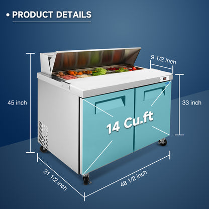 Orikool 48 IN Commercial Refrigerators Sandwich&Salad Prep Table with a Butcher Block Cutting Board, Protection Lid, Cold Storage, ETL Certified image 3