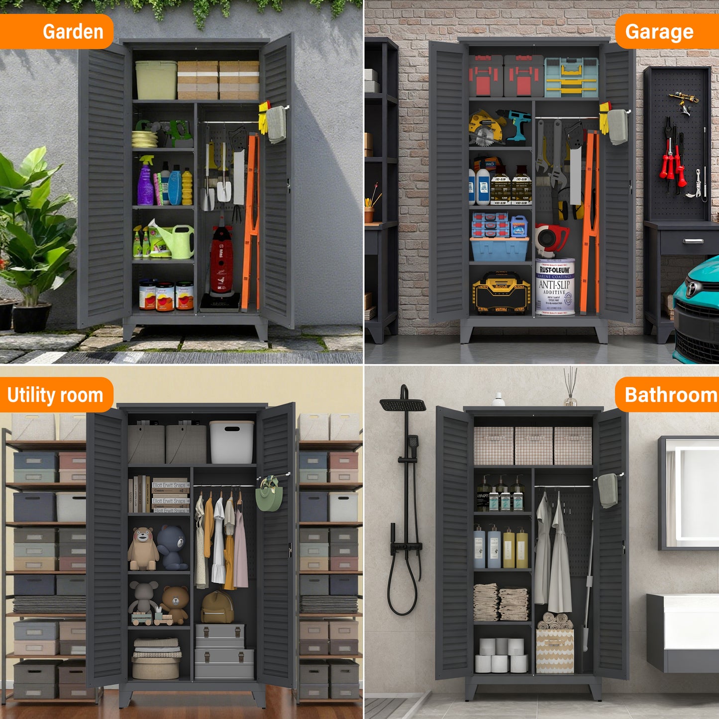 73'' Tall Metal Tool Storage Cabinet, with Ample Storage Space for Garage,Warehouse,Garden,Office, Living Room,Bathroom,Utility Room (Slate) image 6