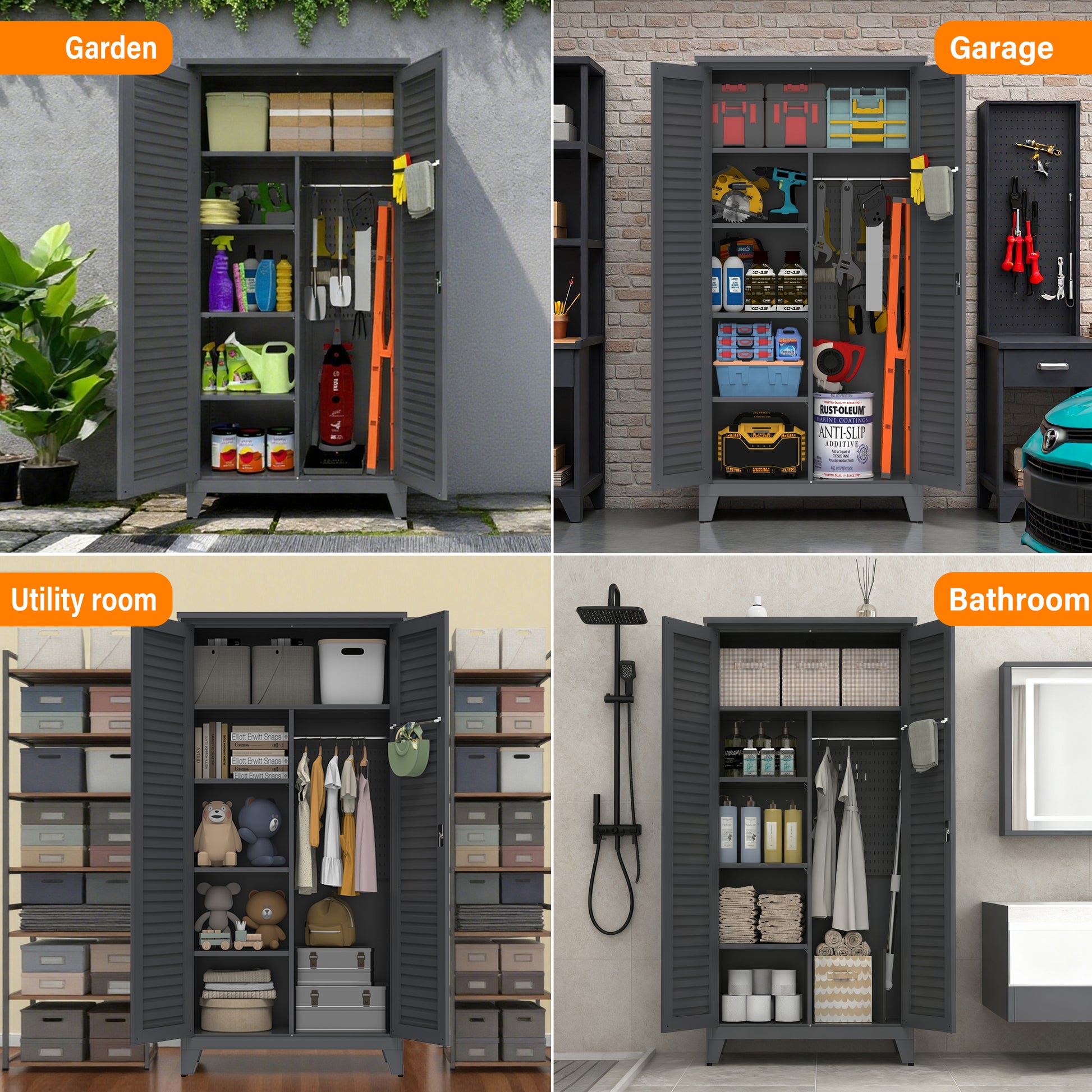 73'' Tall Metal Tool Storage Cabinet, with Ample Storage Space for Garage,Warehouse,Garden,Office, Living Room,Bathroom,Utility Room (Slate) image 6