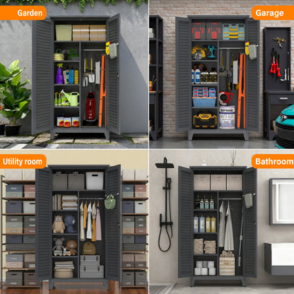 73'' Tall Metal Tool Storage Cabinet, with Ample Storage Space for Garage,Warehouse,Garden,Office, Living Room,Bathroom,Utility Room (Slate) image 6