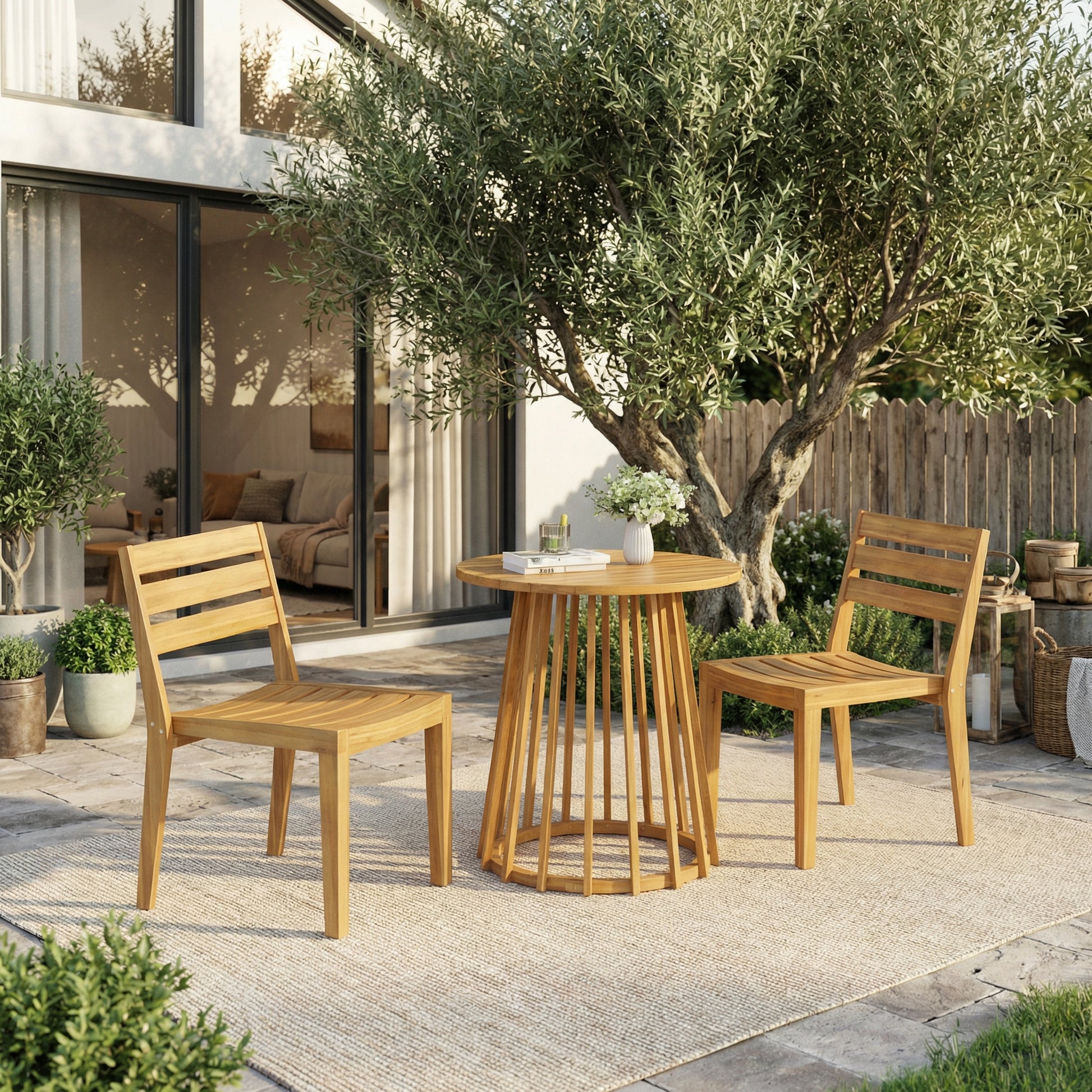 Outdoor 3-Pieces Acacia Wood Dining Set,Round Bistro Set, Teak image 1