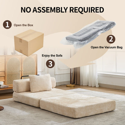 Compression Sofa,Convertible Floor Sofa Bed with Fixed-Shape Frame,Single Seater Boneless Modular Sectional Sofa,No Assembly Required,Chenille fabric,for Living Room Bedroom,Beige image 7