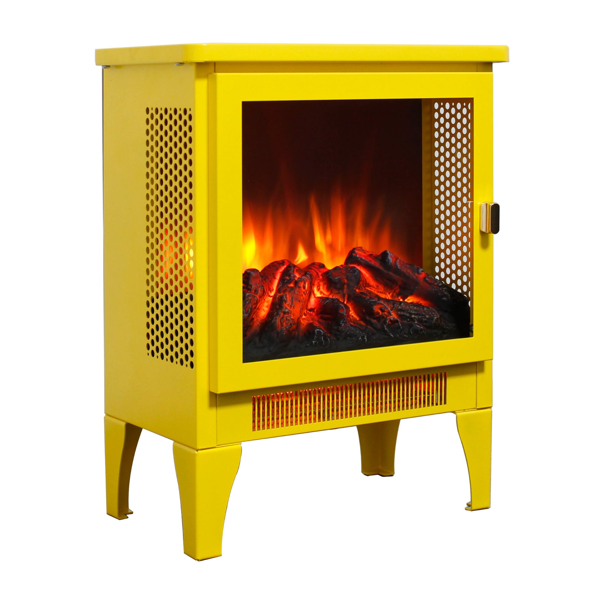 18 inch Freestanding Electric Fireplace Stove heater with 3D Flame effect,Lemon Yellow image 1