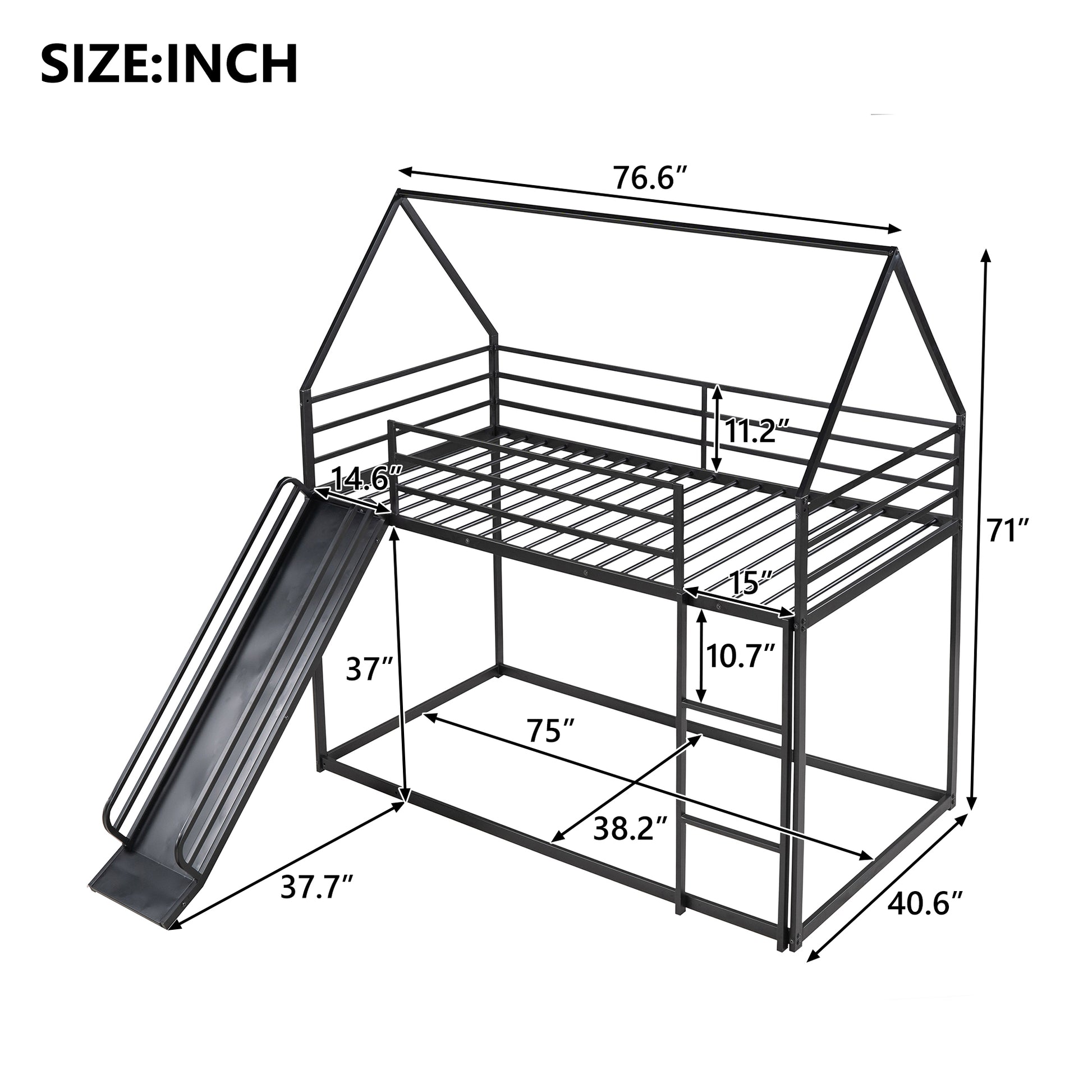 Twin over Twin House Bunk Bed with Ladder and Slide,Black image 4