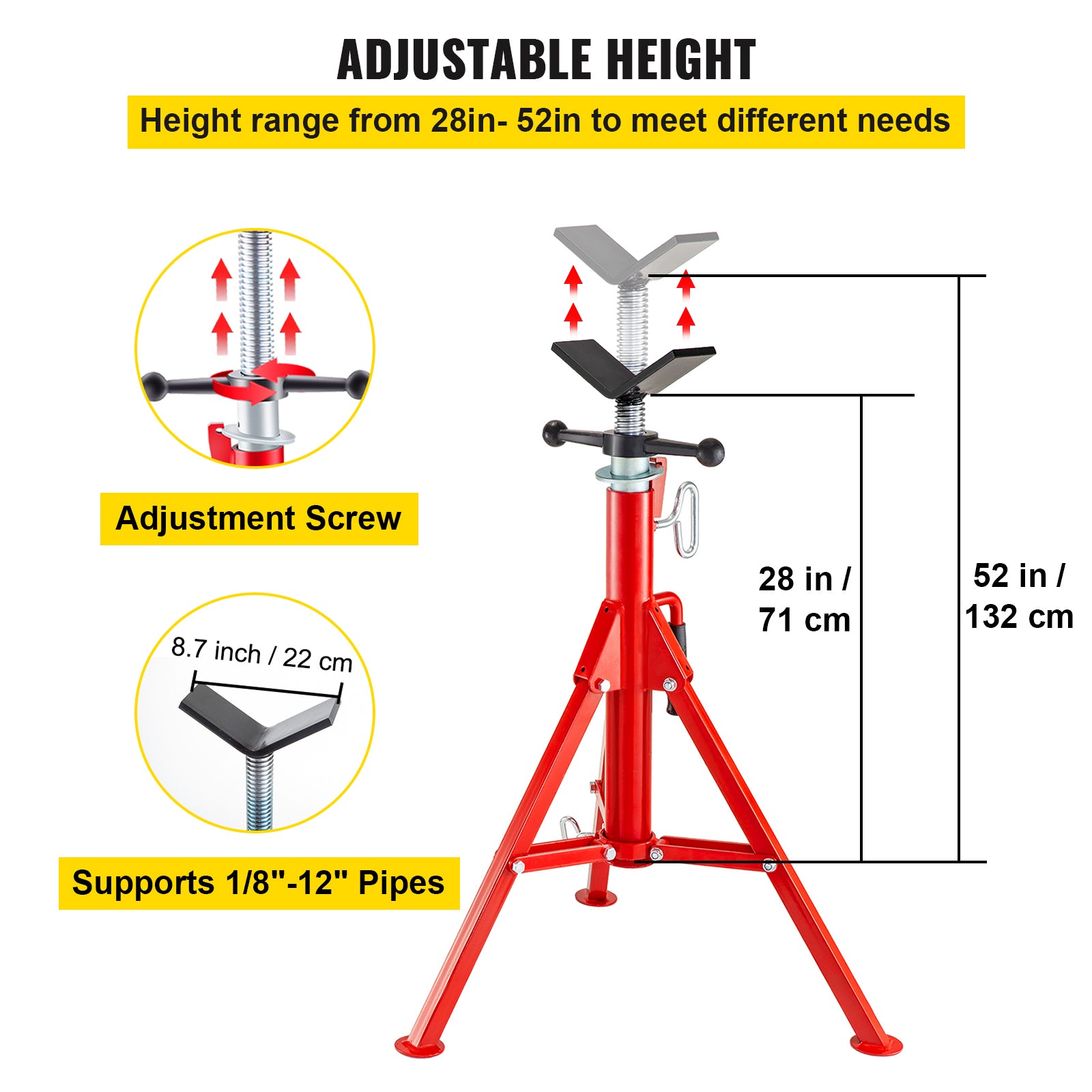 V Head Pipe Stand Adjustable Height 28-52 Inch, Pipe Jack Stands 2500 LB. Capacity,Folding Portable Pipe Stands 1/2 to 12 Inch Pipe Supporting,Steel Jack Stands image 8