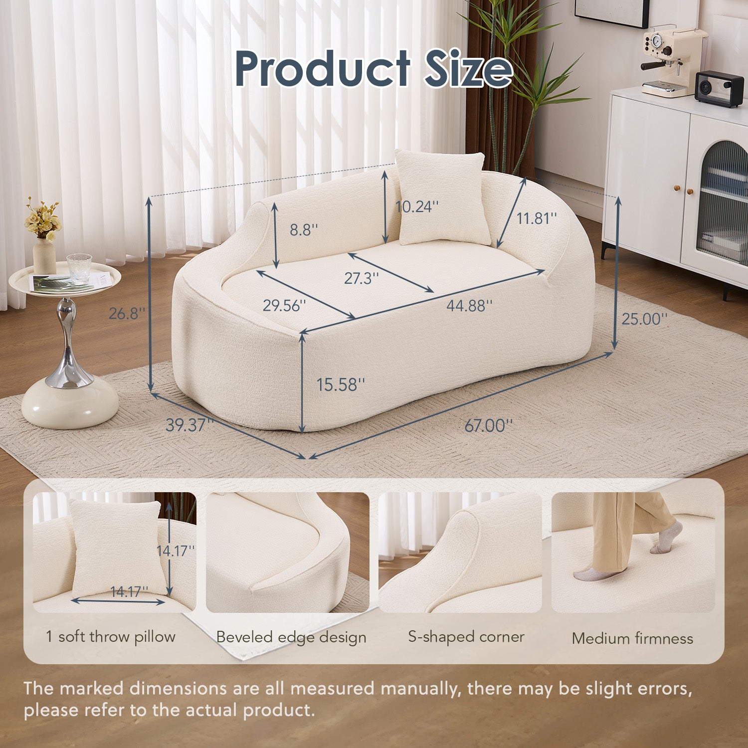 LY-048 Compression Curved Chaise Longue Chair Indoor, Modern Chenille Loveseat Couch with Deep Seat Sofa Bed with 1 Pillow, Sleeper Sofa Couch for Living Room, Bedroom, Apartment image 3