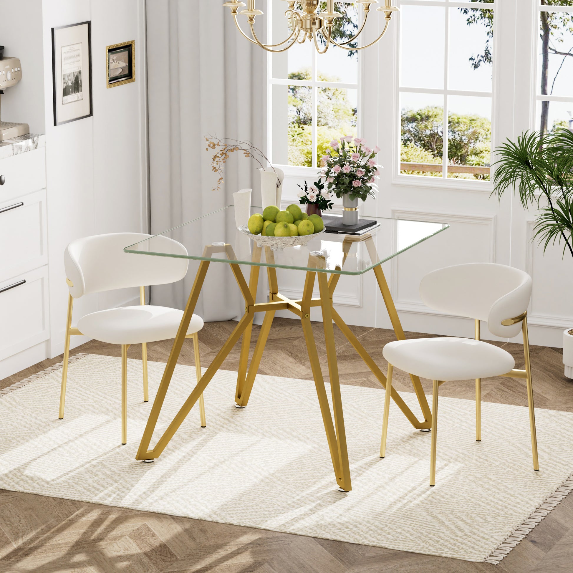 35.4-inch square tempered glass dining table, suitable for 2-4 people, space-saving small kitchen dining table, equipped with sturdy metal table legs,suitable for dining room, living room,Gold image 4