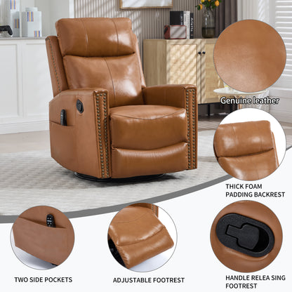 Orange Gnuine Leather Heat Massage Manual Recliner Chair with Rocker and Swivel for Living Room image 10